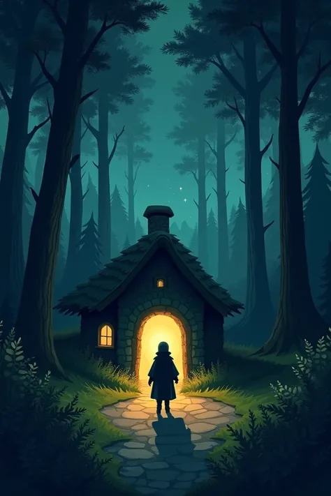  Forest image of peace with the shadow of the little Chancellor stepping into his house. The night sky began to appear with the first twinkling stars .