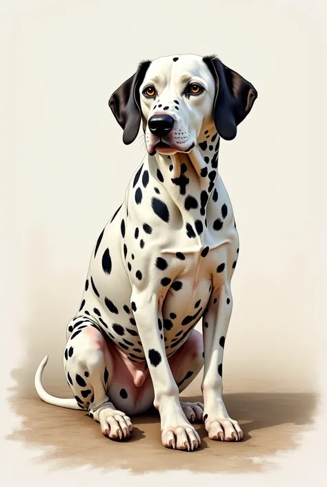 white background, calm atmosphere, full body shot, dog, sitting, cute, calm, homely, Dalmatian、((oil painting))、Van Gogh style