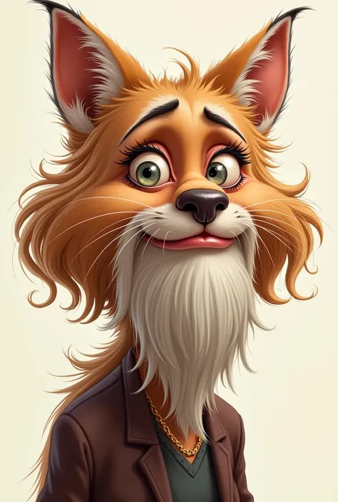 Caricature. 
Une cougar woke à barbe en manque de câlin.