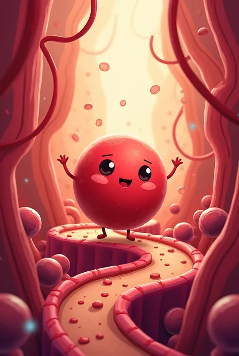 A red blood cell traveling thue the body. Make it cuter and cartoony

