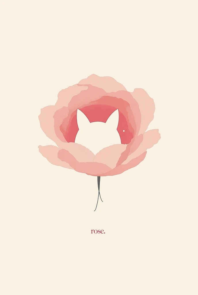 Logo minimalist drawing of the silhouette of the head of a sexy cat in a rose in pastel colors and below it say Rose