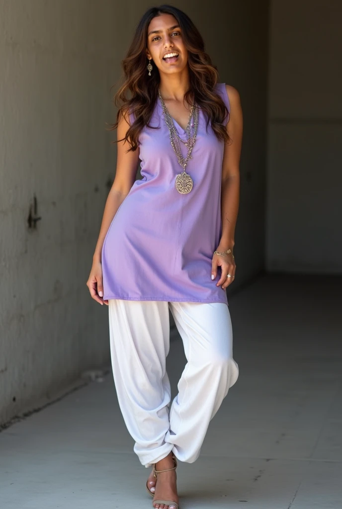 1 Hot Punjabi school teacher women standing , laughing ,wearing wet Women light purple Pure Cotton tight light Kurta and white loose haryanvi salwar with white Dupatta , curvy model, beautiful model girl, perfect body, sexy girl, wearing tight shirt, lovel...