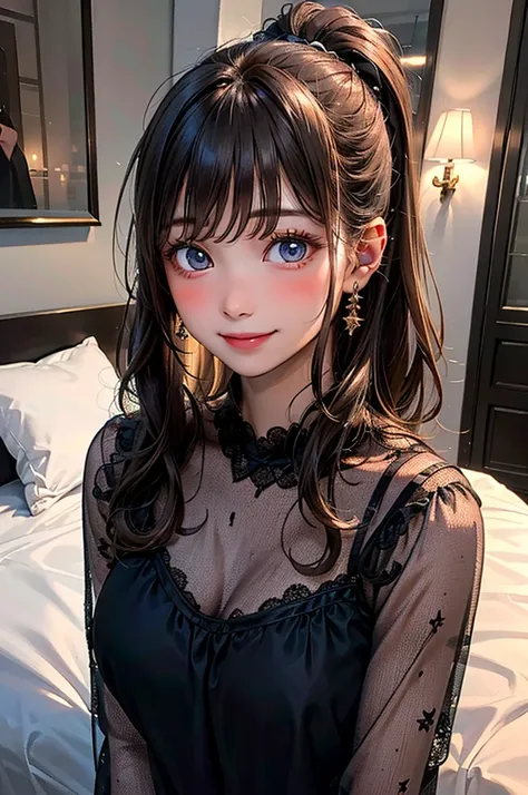 Masterpiece, ((1 girl)), ((Best Quality)), (Ultra-detailed), Highly detailed, ((Big breasts)), ((Close up, Upper Body Angle)), Perfect Lighting, Perfect background, ((Ponytail, Medium hair, Light Brown Hair, Blue eyes, Dark Skin, Tan Skin, Black Skin)), ((...