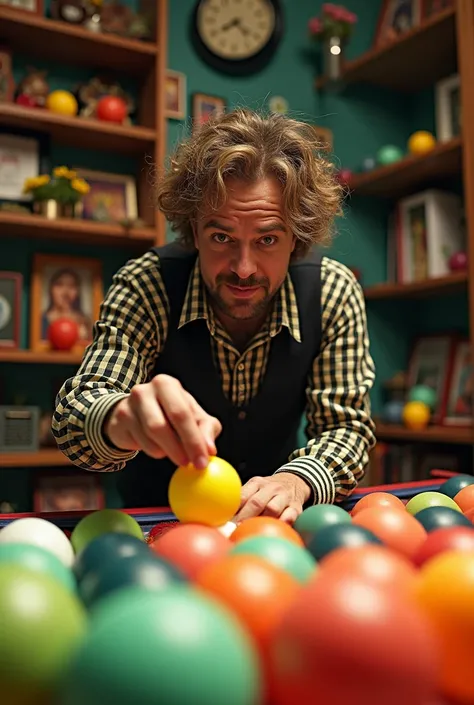 A character who loves 7-color table tennis balls, white, light green, dark green, yellow, orange, red and black.