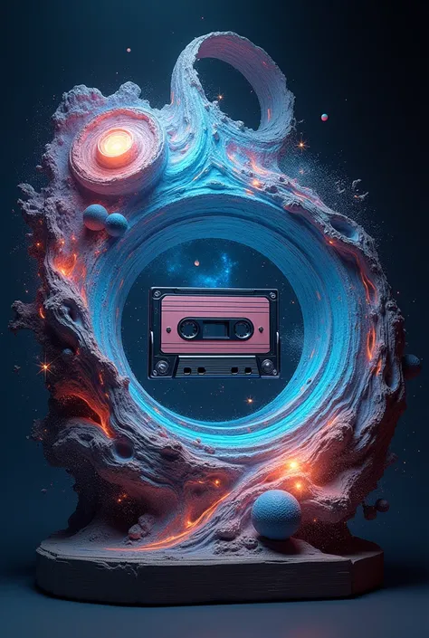 create a 3d nirmana from a cd cassette with a galaxy or solar system theme