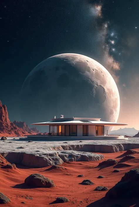 Make a thumbnail a House on Moon and  mars And Background Must be Space And Milky way