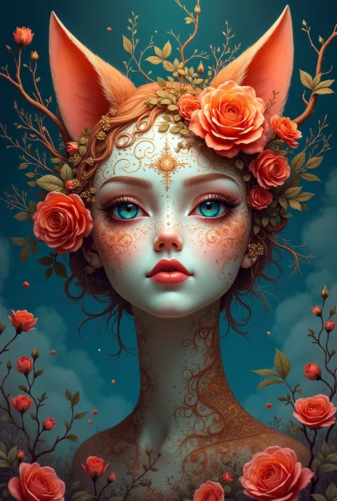 Create an image abou mask, a simple design about one self, (birth month: September, favorite flower: roses and vines, personality: enthusiasm, creativity, and idealism. Favorite animal: fox)