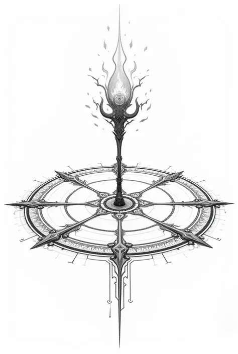  nvjobmagiccircle magic summoning circle, staff, symbols, clean lines, geometric symbols, Extreme detail, white background,  black and white 