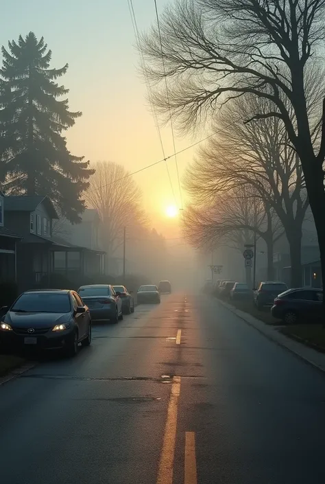 A quiet, serene morning in a small, rural town—Oakville, Washington. The sun barely rising above the horizon, the streets look peaceful and untouched. The image gradually fades into a scene with a strange, jelly-like substance falling from the sky, coverin...