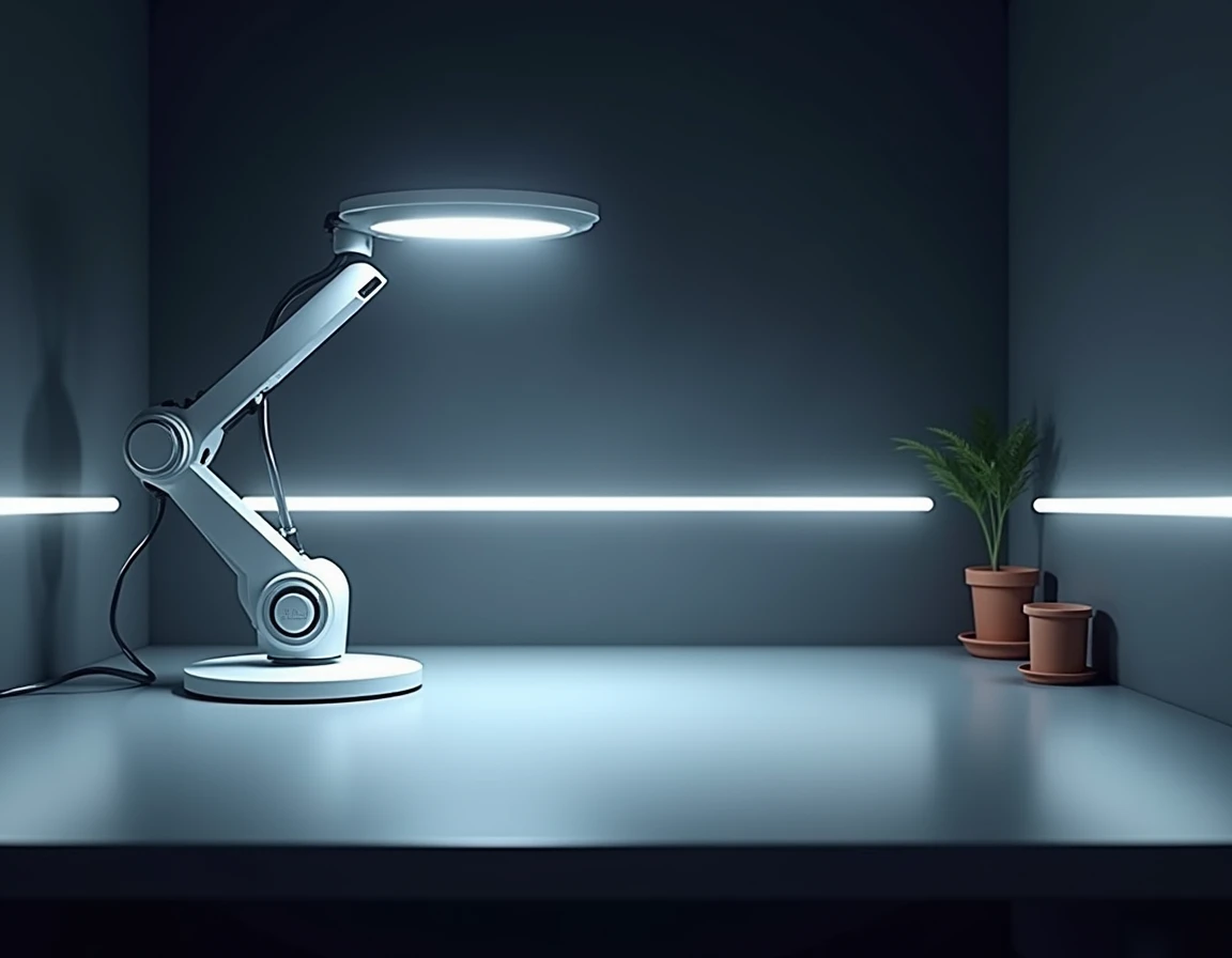  long bars along the edge of the desktop，A mech-style LED desk lamp that can hold 