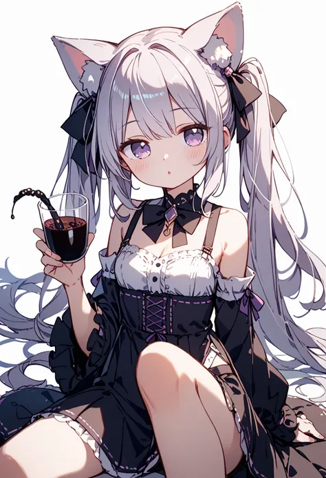   1 girl,  silver-haired、Animal ears、cute、Black tea、clear、Light purple eyes、