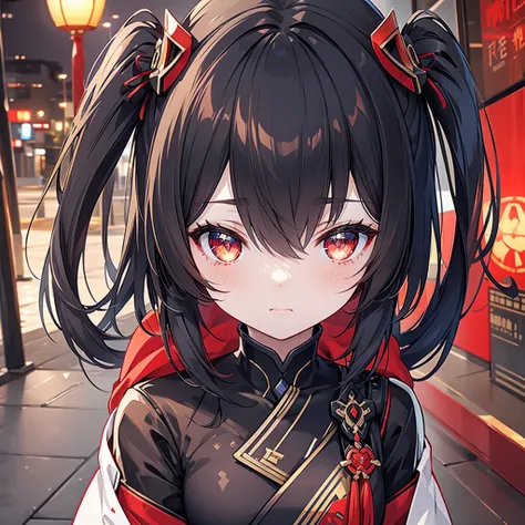  1 Japanese girl , warframe,  Intricate Pattern , heavy metal,  Energy Line , Faceless, Sparkling Eyes,  elegant , intense,  blood-red black uniform, Alone, 【Contemporary, city, That&#39;s right., Dark Clouds,  Thunderstorm , Heavy Rain,,  dramatic lightin...