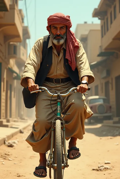 Khalid Mehmood Iraqi ri
ding a bike