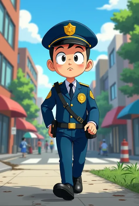 Nobita joins the local police and begins with basic tasks like patrolling. Despite his determination, he faces challenges, such as clumsily falling into a ditch while chasing a thief. Yet, he remains optimistic, learning from his mistakes.