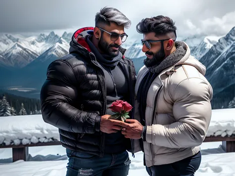 indian muscular daddy arjun khanna gay couple hunk proposing to each other, arjun khanna give red rose flower to another man and...