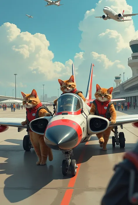 a cats captain pilot team on airport 