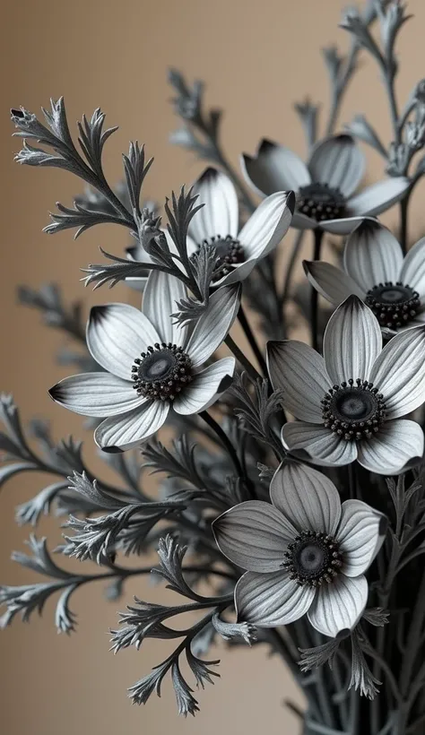 A bouquet of black and silver matching flowers，Light coffee color， HD quality ， for e-commerce display