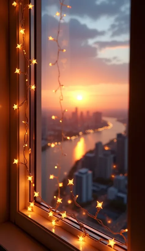 Sunrise in the window in the big city