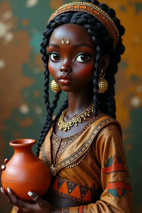 Girl, Black, Ethiopian, oromo culture,
Cultural, Sculpture , Holding traditional pot, Beautiful