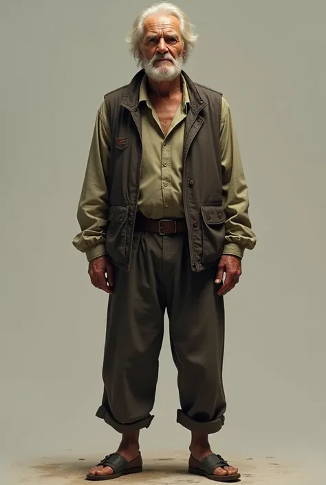 A old man with light yellow hair and full body straight stand on front side 