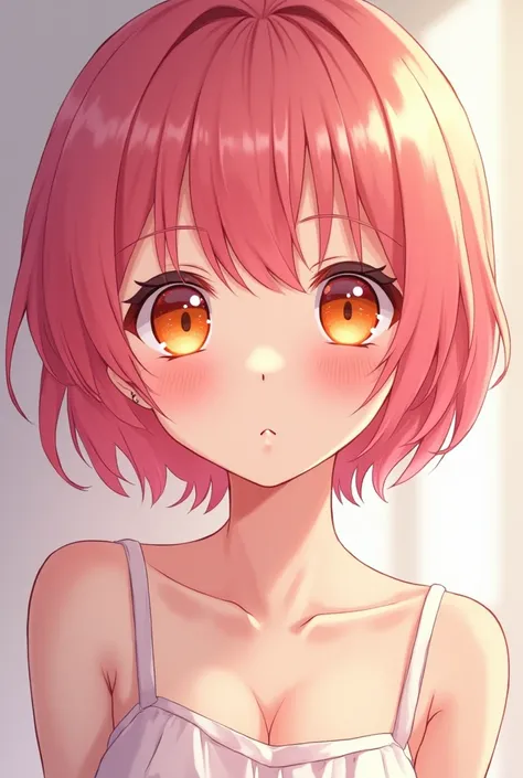 Anime Waifu pink short hair orange eyes