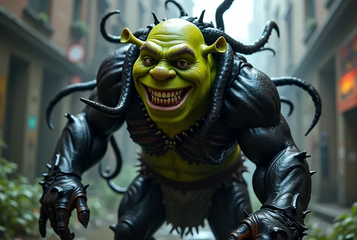 Shrek dressed as Venom 