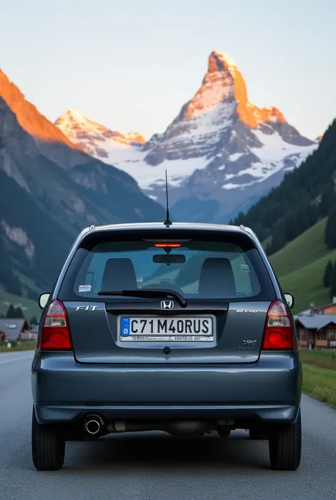 2002 Grey HONDA FIT in front of the mountain
Zematt in Switzerland at sunset with the number c371ma40rus Russian flag
