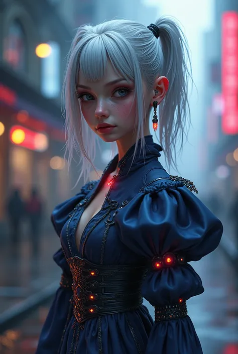  Create a picture for Shadowrun .  It is said to be a 14-year-old girl from the luxury class.  Her hobby is tailoring .  She always wears her own designed clothes . Her clothes are extravagant .  She is wearing a dress with bright elements. The dress shows...