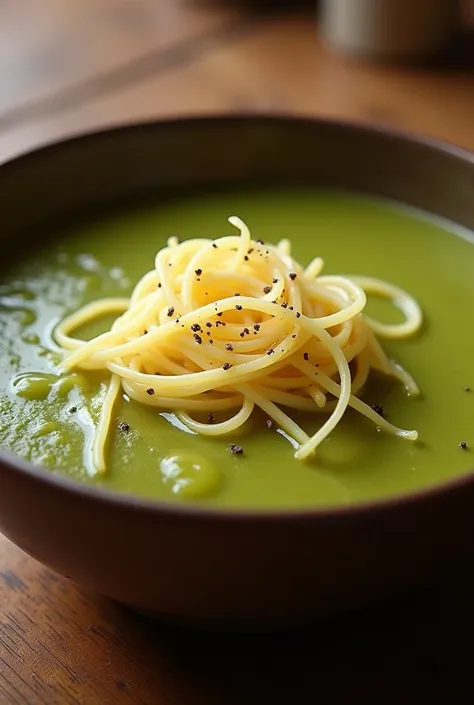 Split pea soup with angel hair 