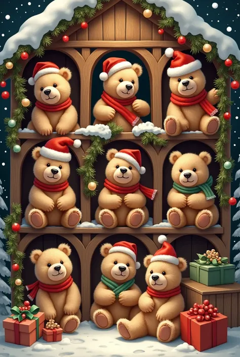 Create an Advent Christmas calendar image with bears photos 