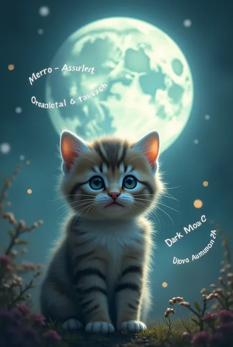 A kitten with the lyrics of Dark Moon, under the full moon 