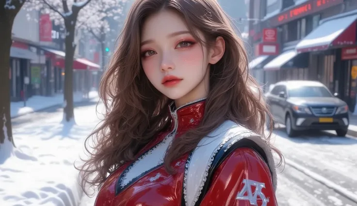 (masterpiece, Best picture quality, 8k),  real photo ,Idol appearance,winter, city streets,Sunny day,adult,  perfection of fashion,  Korean makeup, Lip Tint, frontal,A faint smile,Outdoor, Exquisitely Painted , Realistic,  Ultra High Definition, 3D image, ...