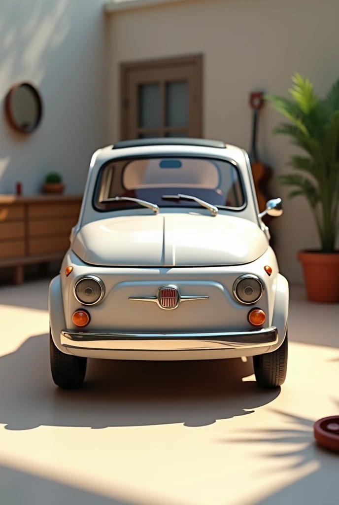 (masterpiece, best quality, best quality),Fiat 500 plastic model , garage、 Isometric 3D Dioramas ,Gentle lighting, is displayed in the showcase. from the front