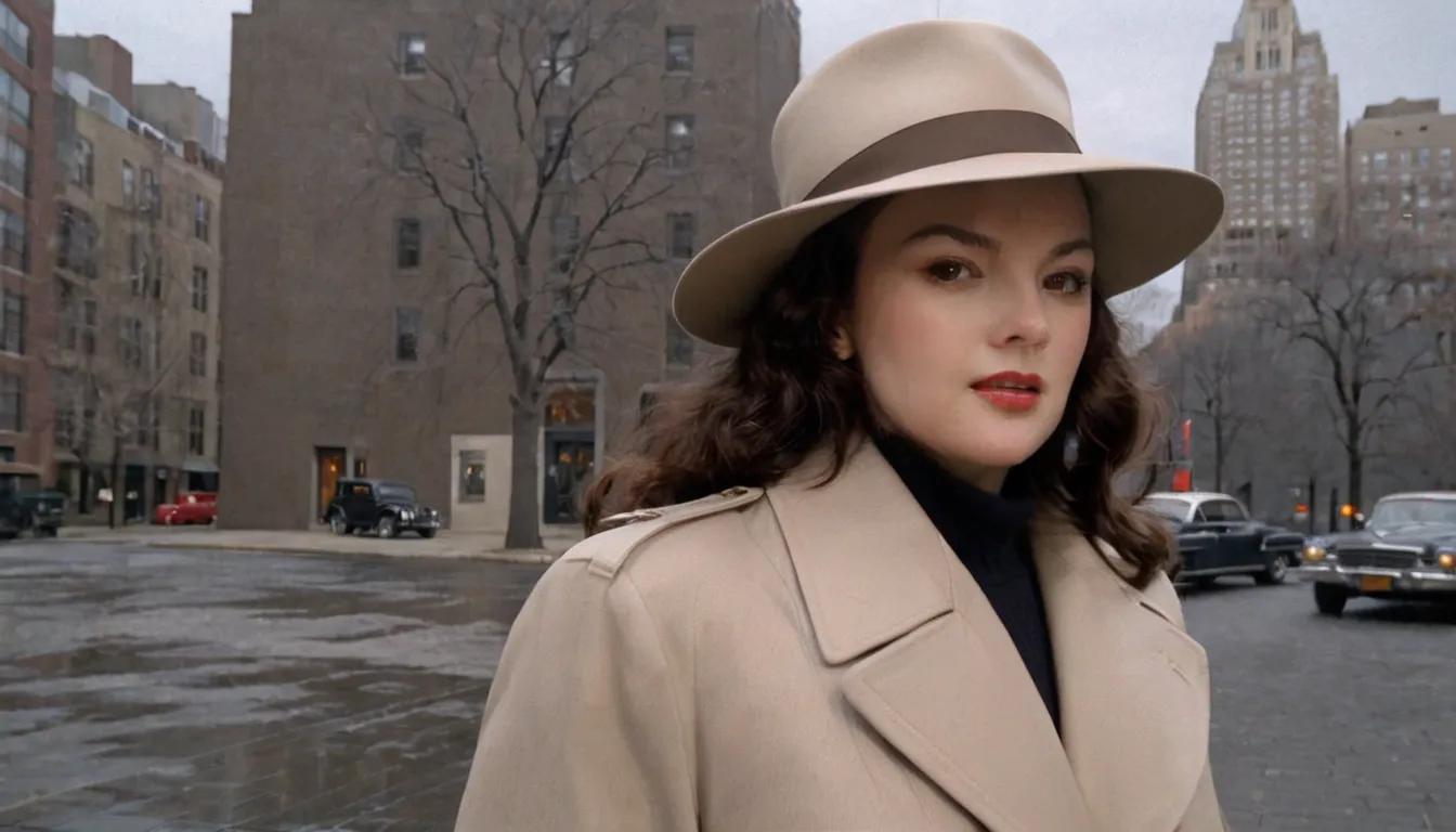 closeup of a woman wearing a trench coat and hat、女性は wearing a trench coat 、長いベージュの wearing a trench coat 、 wearing a trench coa...