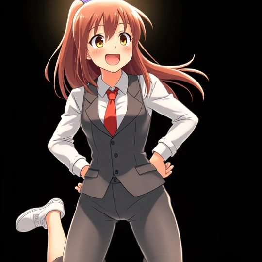 brown eye sparkle with excitement, and her smile broadens, It reflects the joy of overcoming challenges and reaching the target.  This depiction is another of Saki
It captures the side ,  shows her enthusiasm and determination . The art  style  is
anime, w...