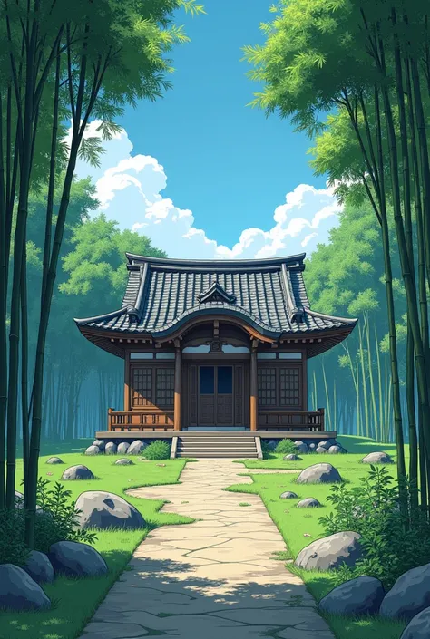 Un paysage avec un dojo vide de personne comme dans un manga
