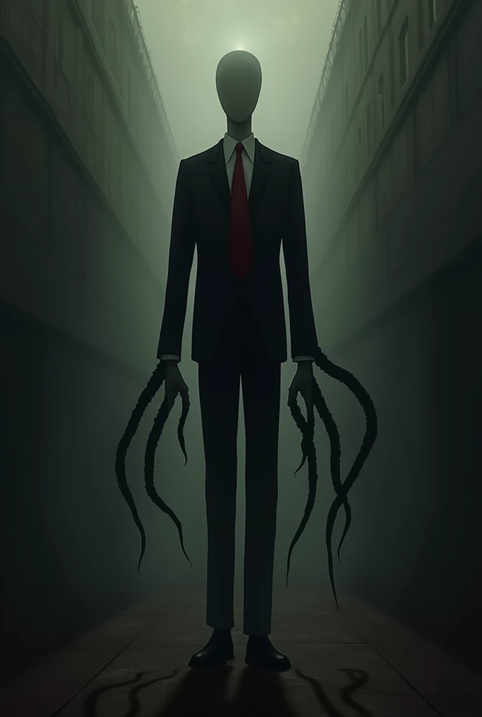 Slenderman with tentacles with siut with red tie with no eyes