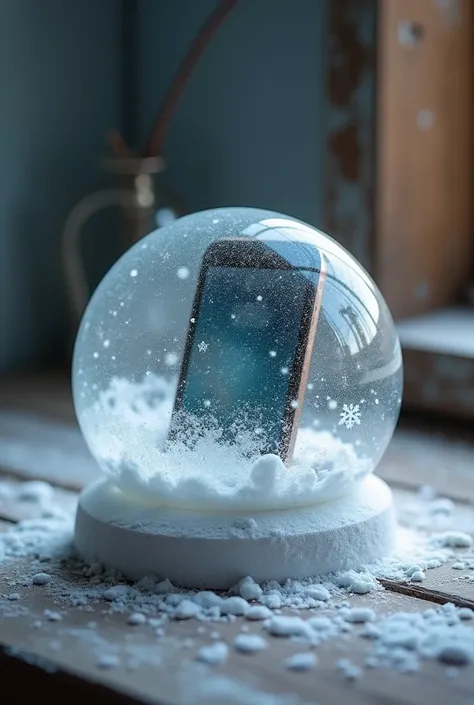 Make me a phone holder in a snowball without drawing the phone inside