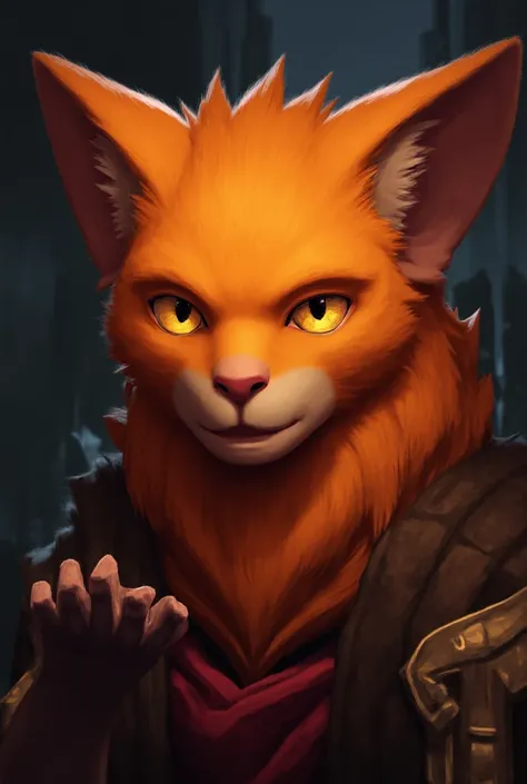 a close up of a cat with human face, full body, ((orange fur)), a character portrait by Yang J, trending on cgsociety, god of cats, painted in the style arcane, hyperdetailed fantasy character, dark fox mage, fantasy male portrait, tabaxi :: rogue, furry c...