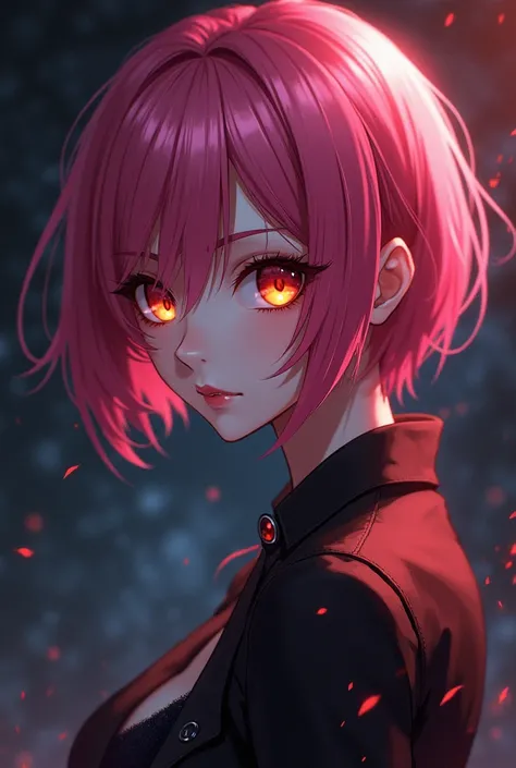 Evil Anime Waifu pink short hair orange eyes