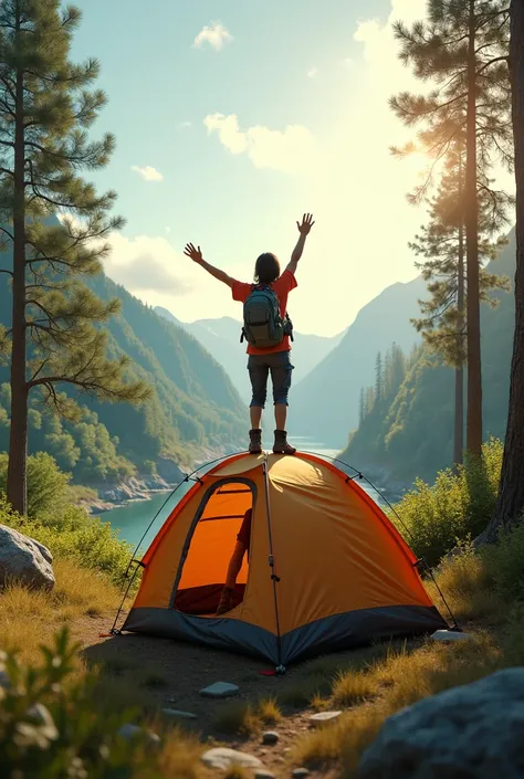 Get on top of the camping tent