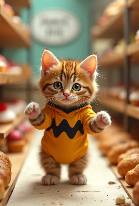 kitten ,           bright          , Real Cat,     Cute green eyes    ,       ((Wear a real Peanuts costume and show up))    ,            Lets walk along the bakery runway         .          
Hands out,Legs out,