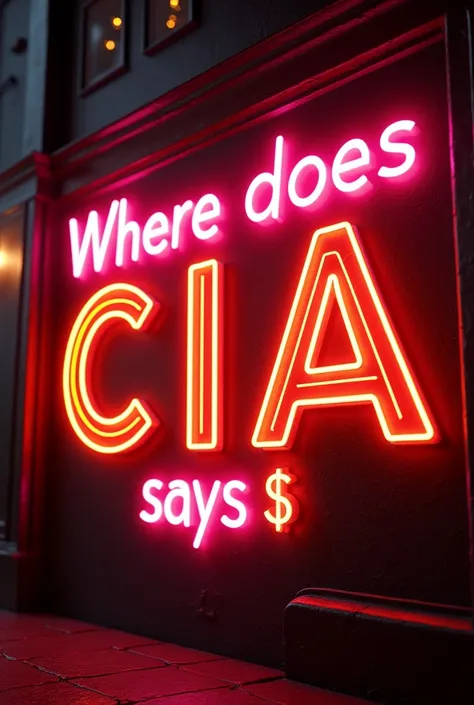 Create a neon lettering for me where does CiA say$
