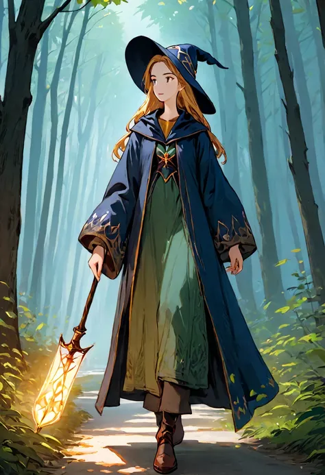  (Female Wizard) , whole body,  Game Art Style , (masterpiece),   best quality,  high definition , 4K, 8k,  Detailed Illustrations,   EXQUISITE DETAILS  ,  Movie Lighting, High image quality,  one girl who is at ease, Healthy women, Great shade, soft light...