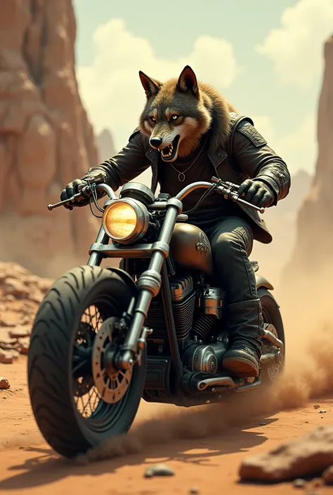 Wolf with motorcycle 