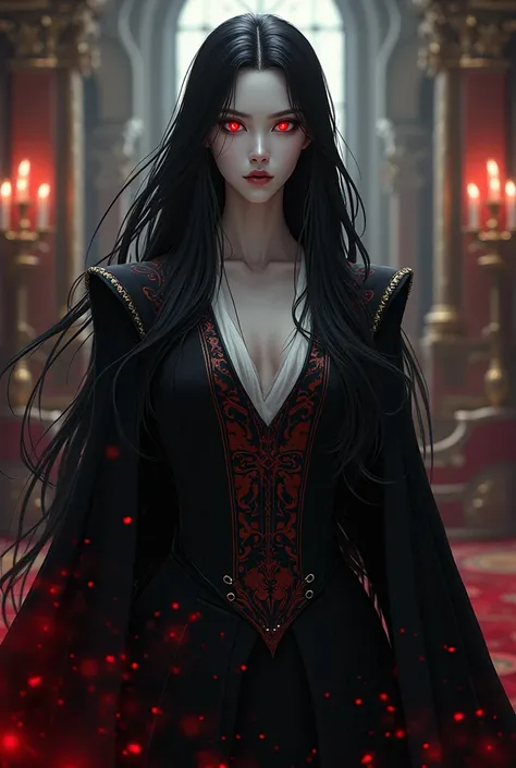 nobleperson  , person , White skin ,  black long hair ,  Deep red eyes , Anime , Middle Ages , Western , Vampire