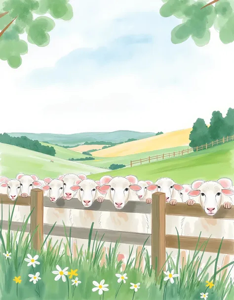 (masterpiece:1.2, best quality, ultra high resolution, Very detailed, best illustrations),8k,16k,wallpaper,Pastoral idyll,美しい gradient , vibrant colors,( Countless cute sheep peeking out of the fence:2.0),(Sheep face up :2.0),(Ranch filled with sheep :2.0)...