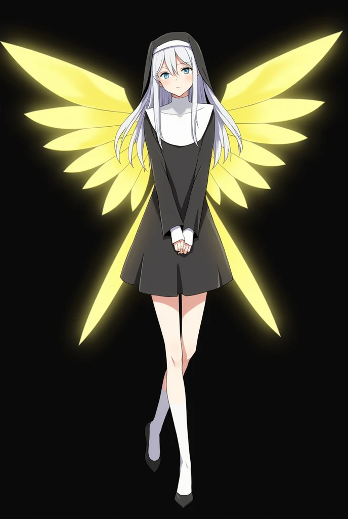 ６Tsubasa、angel、 girl、 is cool、 Silver Hair、anime、Light、sister、cry、It has 6 wings、Black clothes、 black background、Yellow light、Yellow Wings、anime、anime、Six Wings 、 anime-like illustrations、Comics-like touch 、comics、 blue eyes、 Silver Hair、Monk&#39;s clothes...