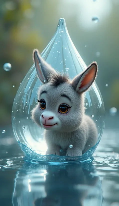 Cute little donkey in water drop 