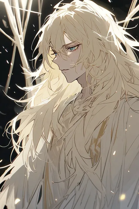 MALE human-harpy Veela is white blond long hair